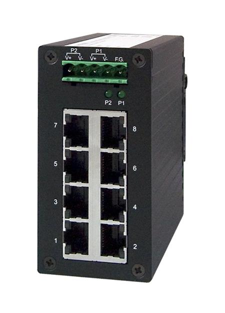 Ethernet nemanažovatelný switch. 8x 10/100/1000 RJ45, DIN lišta, -10 až 70°C